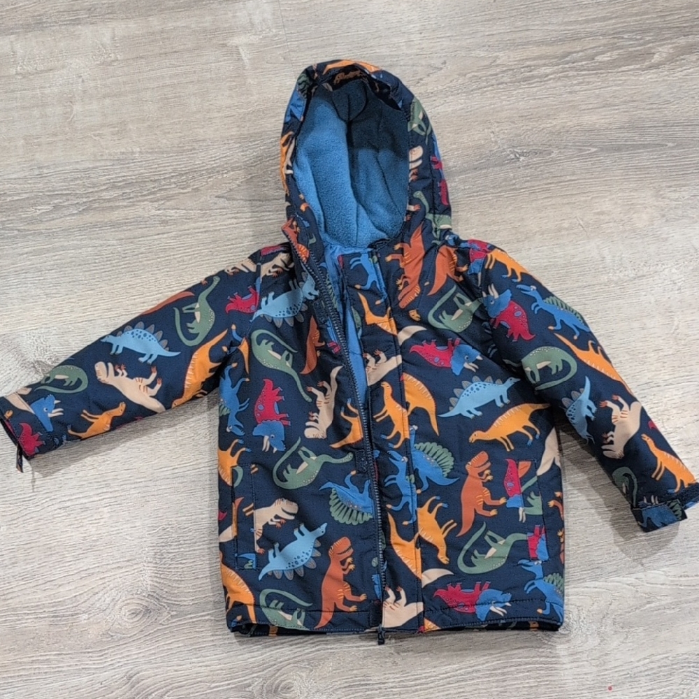 Kids Dinosaur Print Hooded Ski Jacket